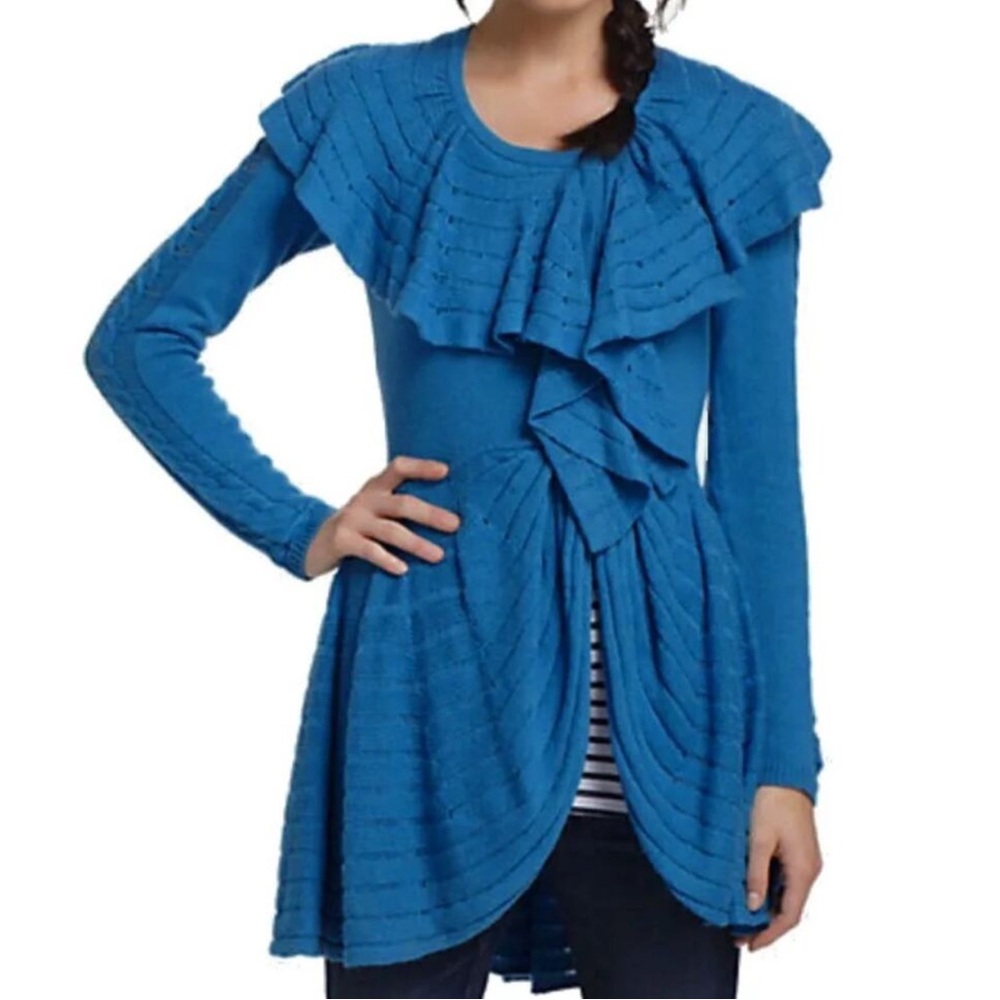 Leifnotes Ruffle Stitch Blue Cardigan Sweater Blue Knit